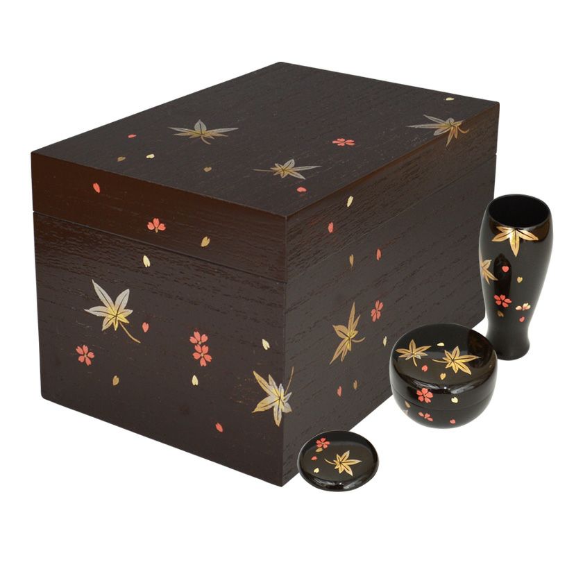 茶道具 茶箱（ちゃばこ）セット 桐溜塗 春秋蒔絵茶箱セット（三点