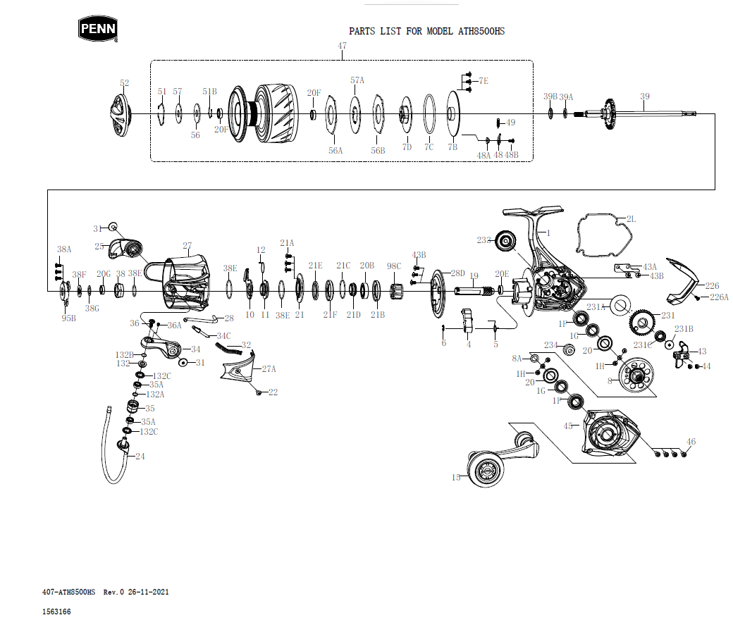 1563166 AUTHORITY 8500HS | PureFishing Japan 製品リールパーツリスト