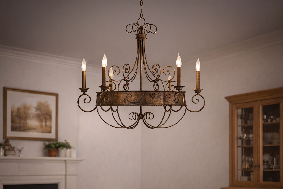 カンデーラ6灯シャンデリアライト（ラストブロンズ）｜アップ型