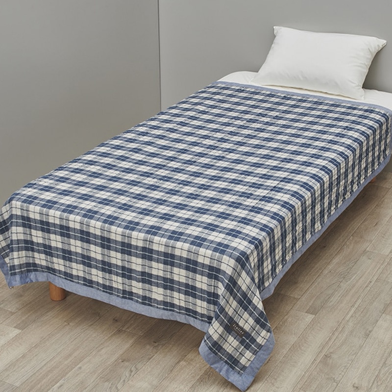 イトリエ ガーゼケット（麻混） （シングル）約140×190cm ブルー 綿85