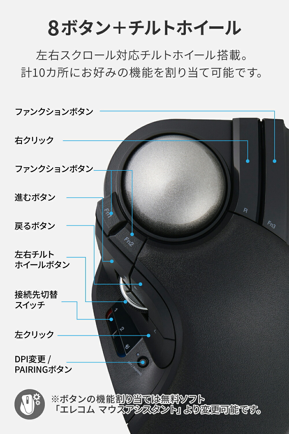 HUGE PLUS ワイヤレストラックボール[10ボタン/ベアリング] | エレコム