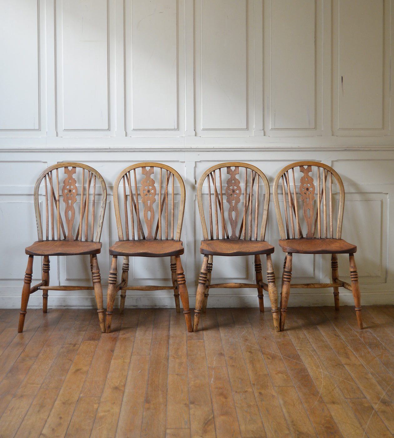 英国アンティーク木製ホイールバックチェア/ダイニングイス/椅子(91