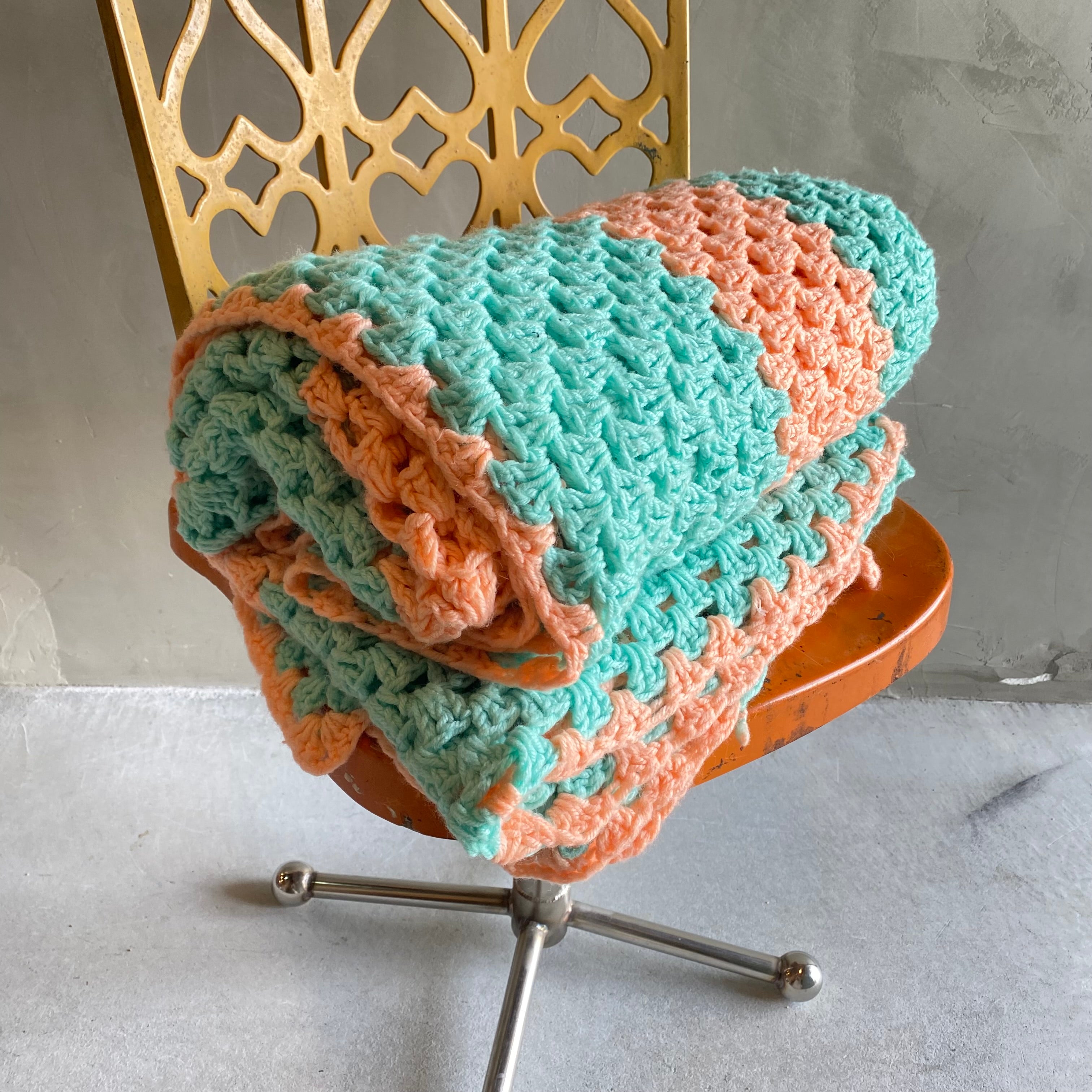 1970s USA vintage】グラニーブランケット クロシェ パステルカラー