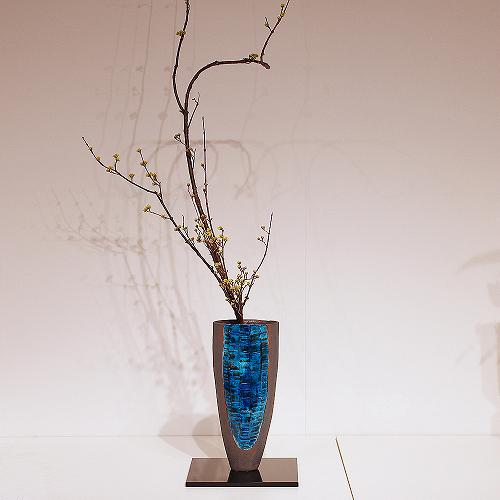 信楽焼 花器 灰釉 青ガラス 立花 陶器 花瓶 生け花 和風 華道 池坊