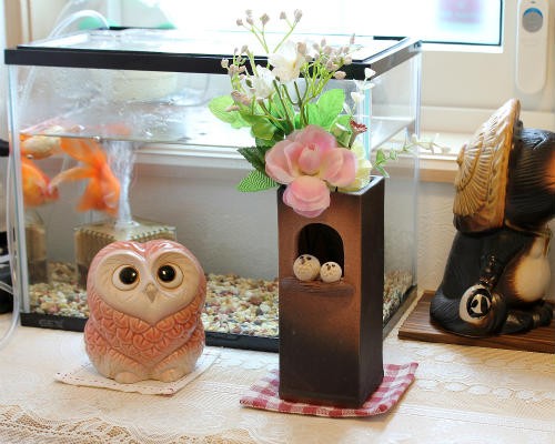 信楽焼 一輪挿し 窓 ふくろう 角 フクロウ 小さい 花瓶 陶器 おしゃれ