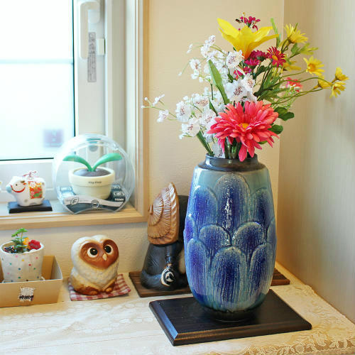 在庫数限り 信楽焼 花瓶 青 盛土 長 9号 おしゃれ 一輪挿し 小さい 花