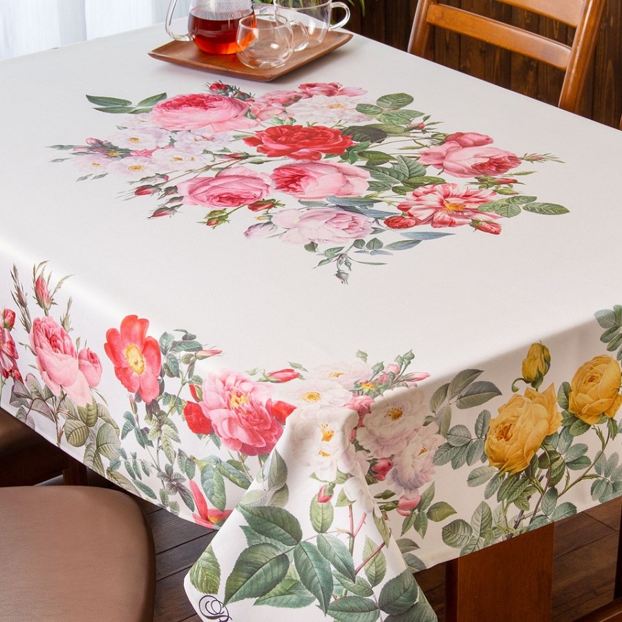 テーブルクロス おしゃれ 撥水 布 白 6人掛け 約145×230cm ルドゥーテ