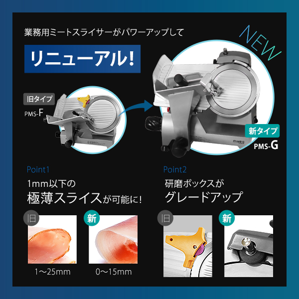 ミナト 業務用ミートスライサー PMS-250G (高品質イタリア製回転刃
