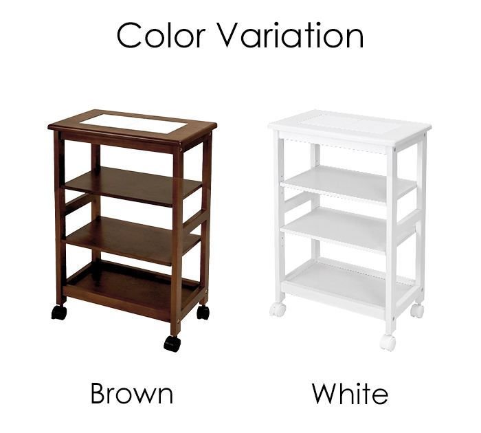 ワゴン キッチンワゴン 4段 キャスター付き タイル天板 木製 キッチン