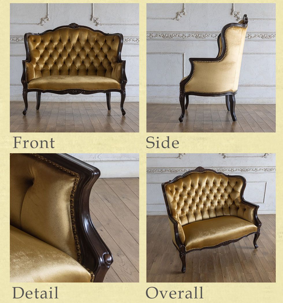 フレンチ 長椅子 2人掛け ハイバック セティ ベンチ アンティーク 姫系