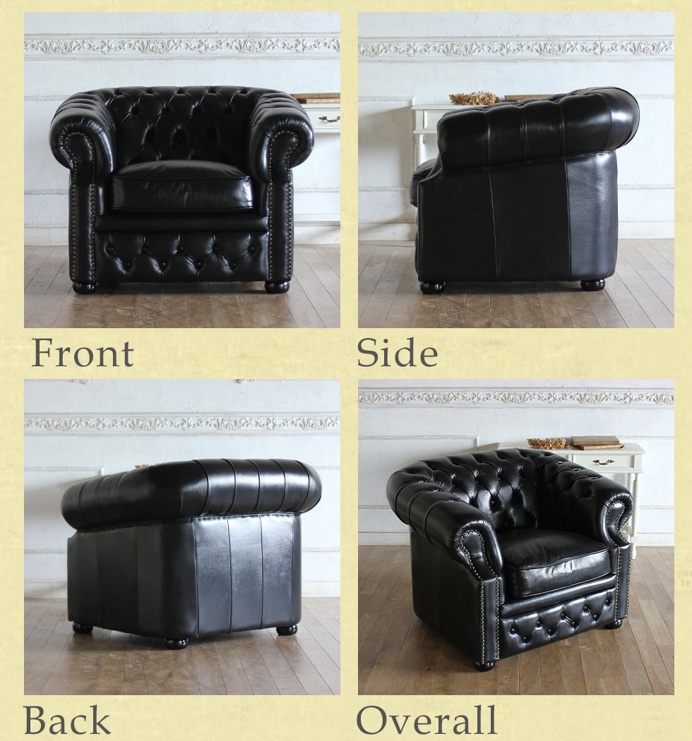 チェスターフィールド ソファ 鋲打ち 本革 オックスフォード 1人掛け