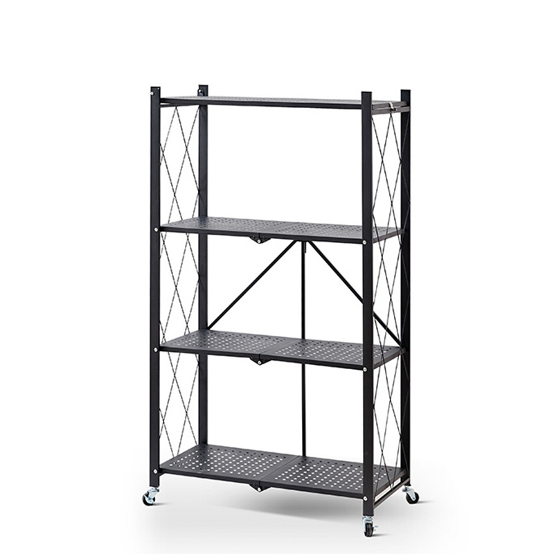 折りたたみ式 収納ラック 4段 キャスター付き スチール棚 パントリー
