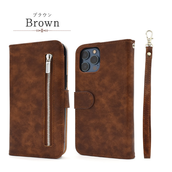 PLATA（プラタ） iPhone12ProMax ケース 手帳型 ジップファスナー収納