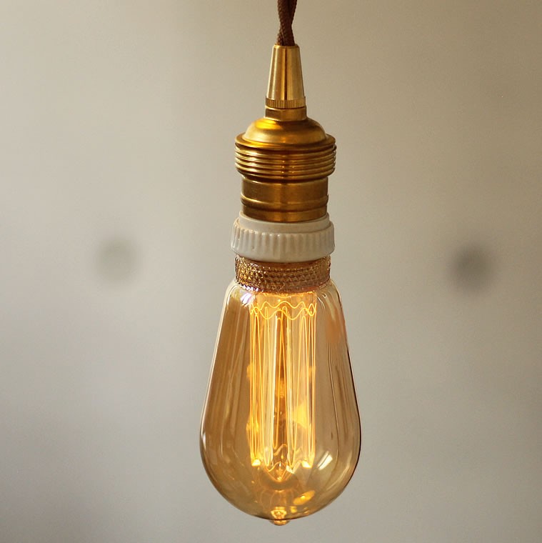 レトロ真鍮ペンダントライト 60cmタイプ E26 ソケット 照明器具 陶器 1