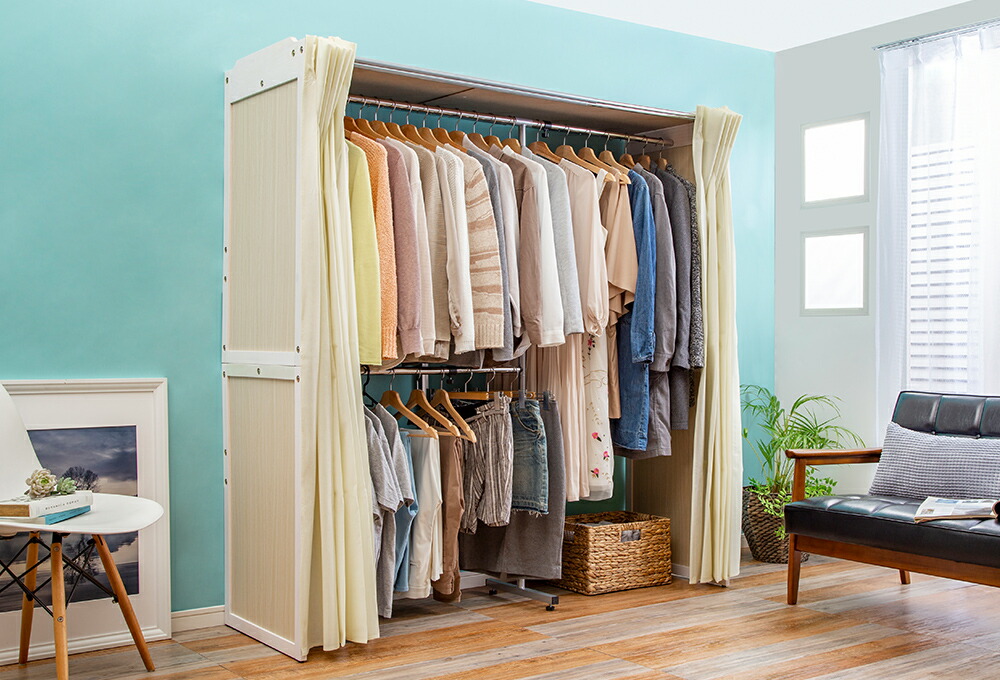 横伸縮 クローゼット 収納 ハンガーラック ワードローブ 2段 伸縮式