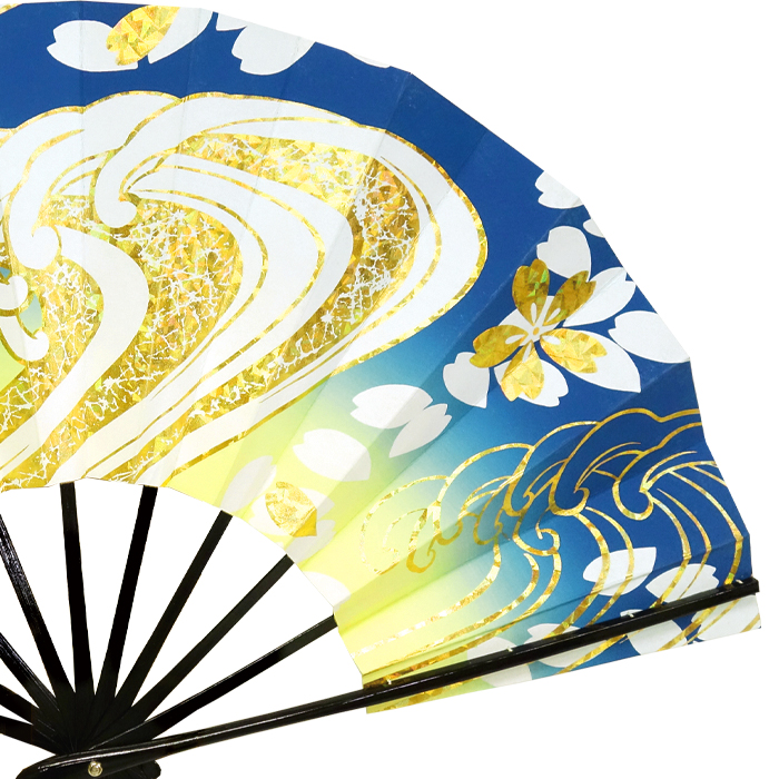 舞扇子 舞扇 踊り用 日本舞踊 桜吹雪 金ホログラム箔 オレンジ ブルー