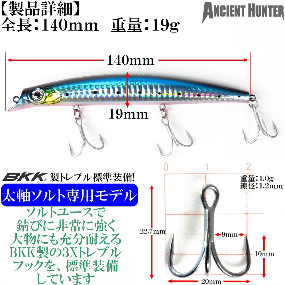 フローティングミノー リップルTF-140 19g 140mm ジギンガーZ ソルト
