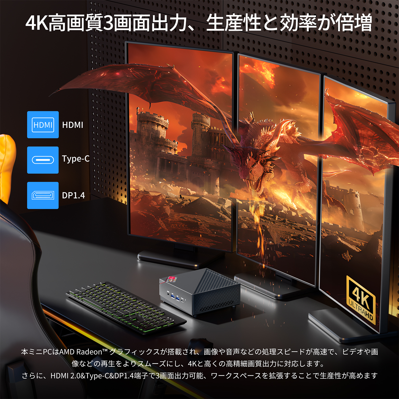 Nipogi ゲーミング AMD Ryzen7 5700U ミニpc 新版小型ゲーミングpc