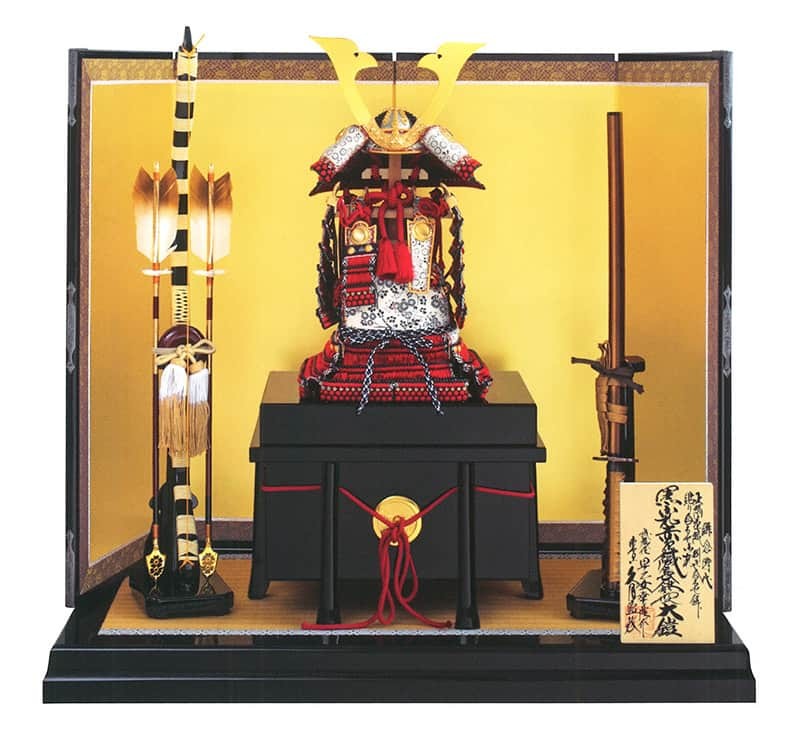 久月 五月人形 鎧平飾り 鎧飾り 早乙女幸隆作 1/3 正絹赤糸縅 長鍬形之