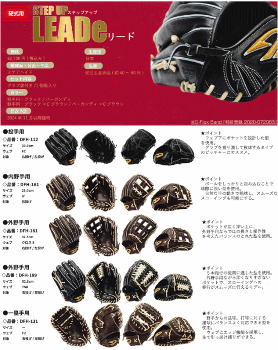 野球 ディークエスト D-Quest 硬式投手用グラブ DFH-112 STEP UP LEADe