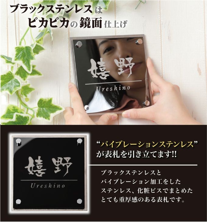 表札 サイズ15x15cm ステンレス ブラックステンレス 送料無料 両面