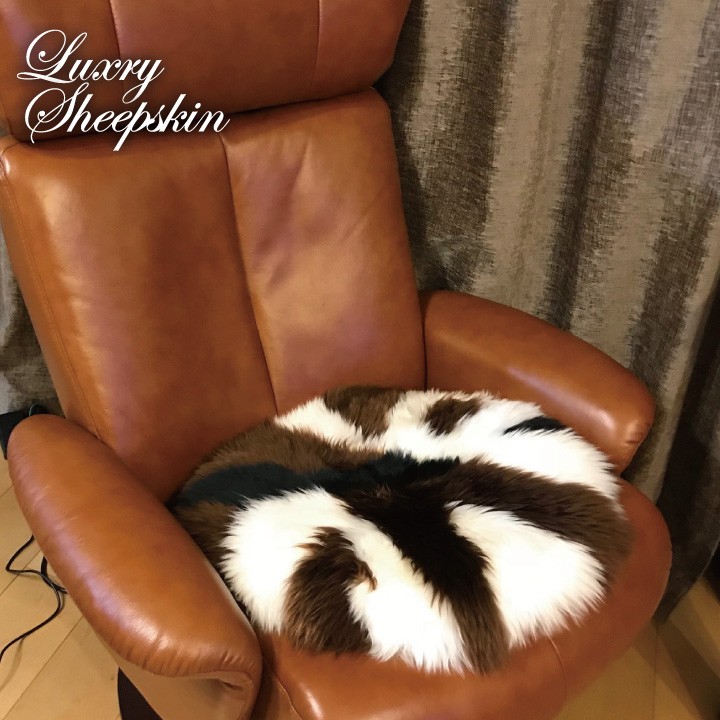 本革 ムートン クッション 丸型 ホワイト 長毛 天然 毛足約7cm 裏