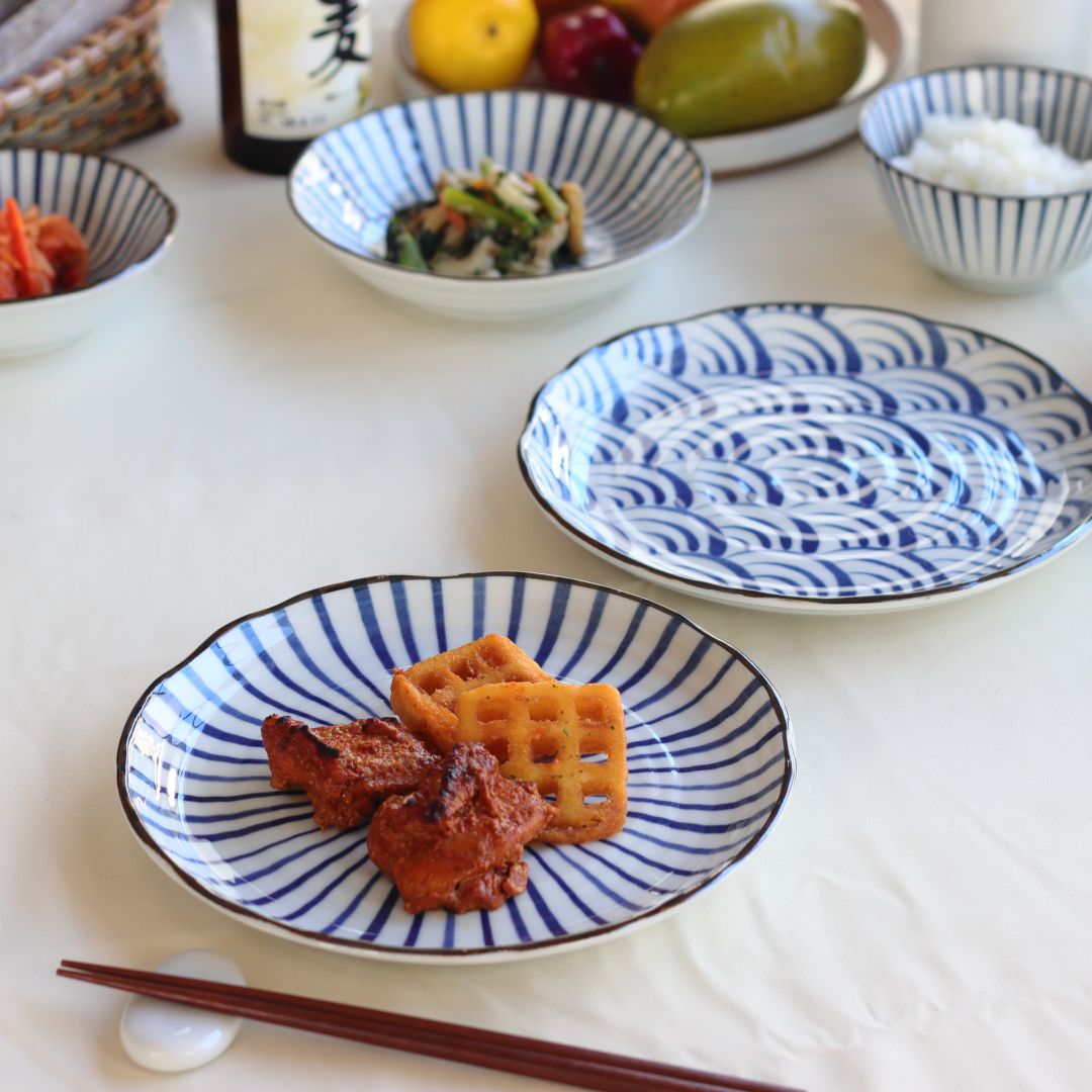 藍縄文 中皿 21.5cm 日本製 美濃焼 7.0寸皿 プレート ラウンド 丸皿