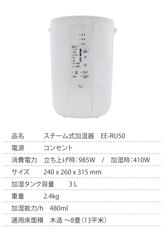 象印（ZOJIRUSHI） 加湿器 お手入れ簡単 スチーム式 大容量 3l 3L 3