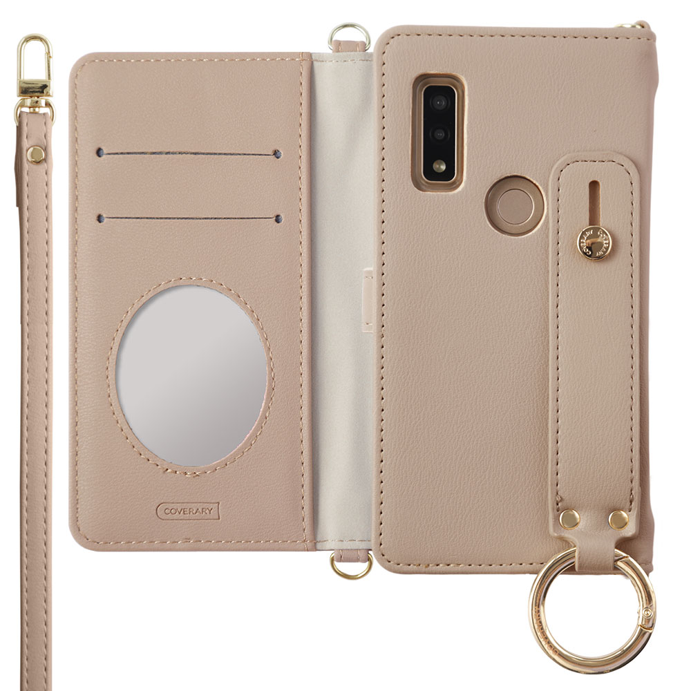 Xperia 1 SOV40 ケース 手帳型 ショルダー ハンドベルト ミラー