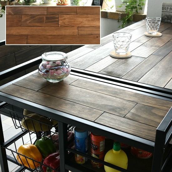 天然木 アイアン キッチンワゴン キャスター付き ワゴン 棚 バスケット