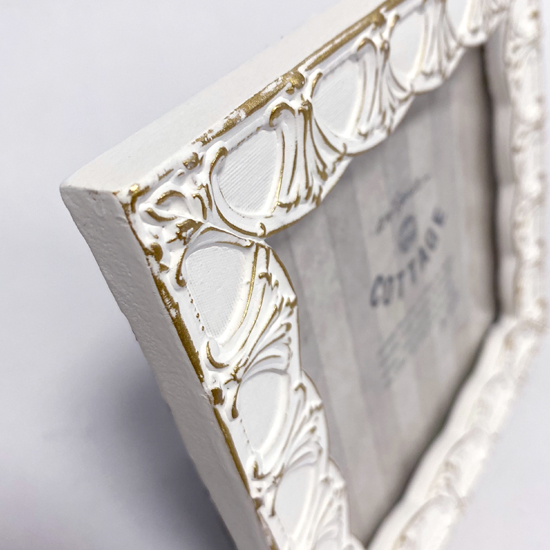 アンティーク フォトフレーム レクト リリー ホワイト はがきサイズ