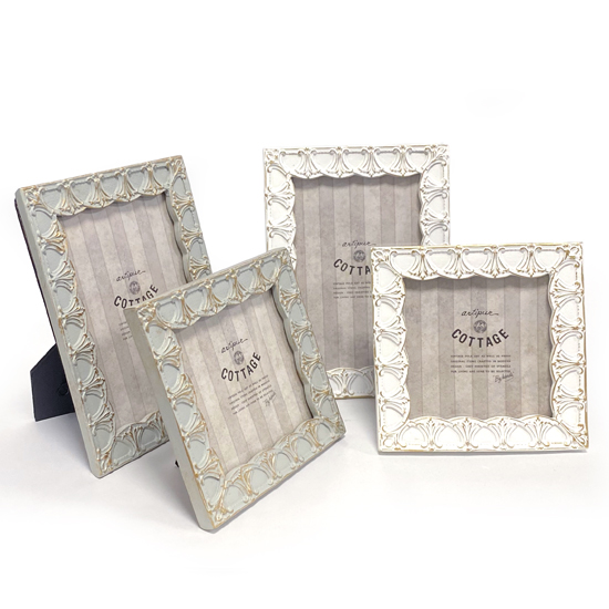 アンティーク フォトフレーム レクト リリー ホワイト はがきサイズ