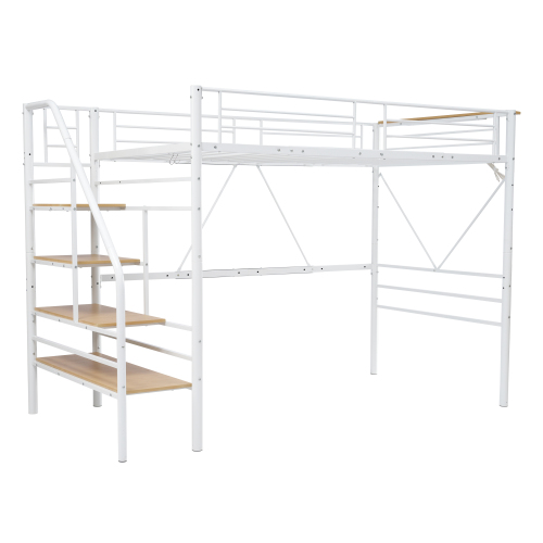 パイプ床板】ロフトベッド 階段付き パイプベッド セミダブル SD