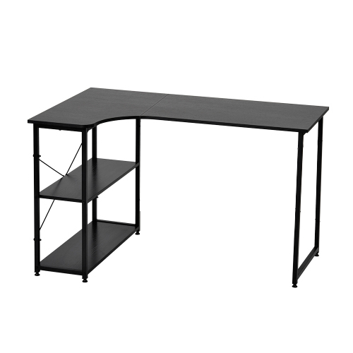 パソコンデスク L字 120cm 2段シェルフ付 2段ラック付 木製 収納付 座
