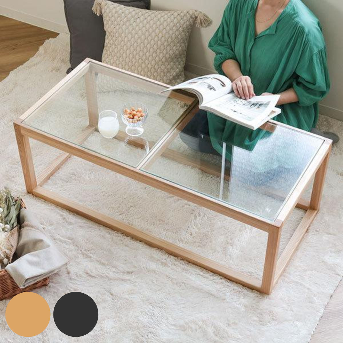 東谷 センターテーブル 幅110cm ガラステーブル ガラス天板 木製 天然