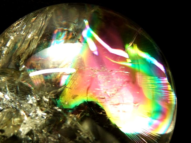 ほぼ全面 虹入り S級 レインボー シトリン 丸玉 座付き 直径約71mm 重