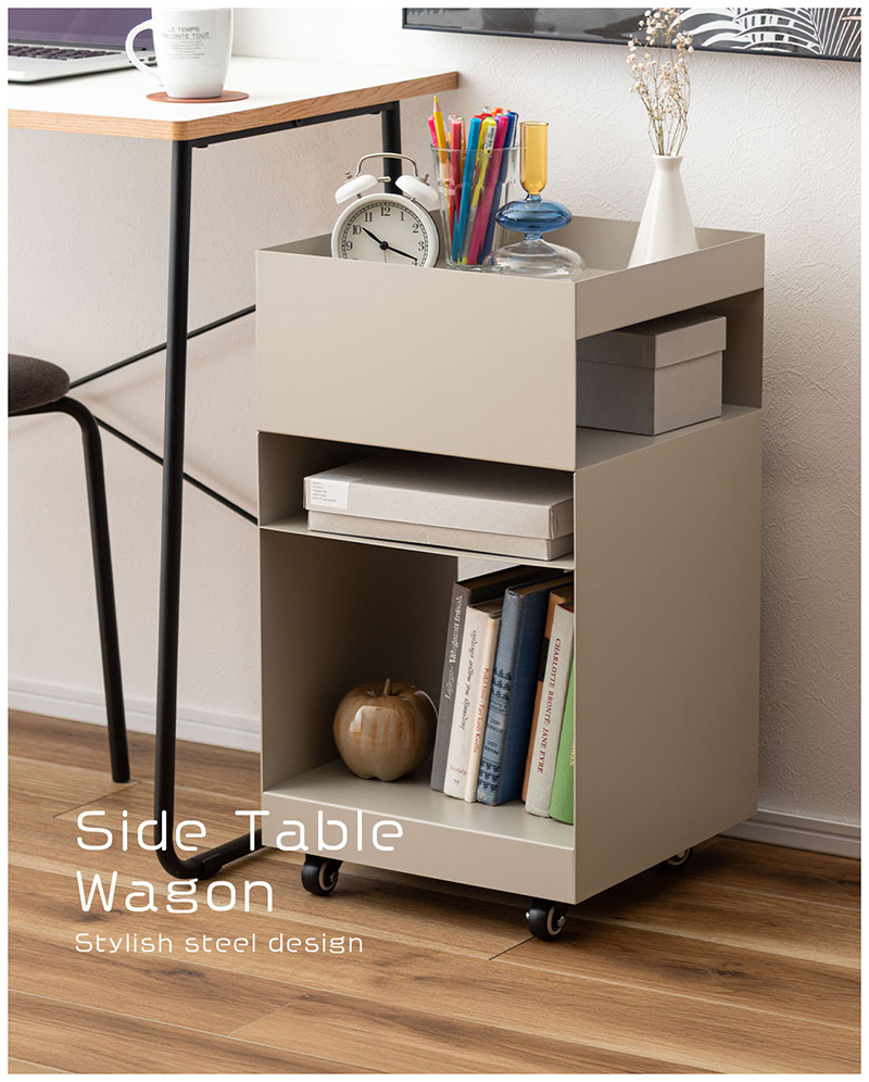 ワゴン キャスター付き 棚付き 収納 モダン アクセント 正方形 レトロ