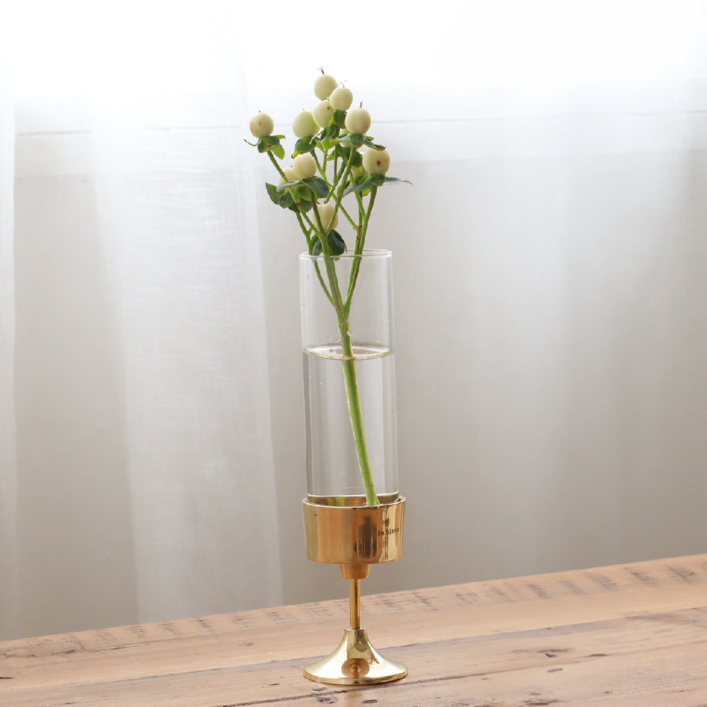 フラワーベース 一輪挿し ガラス 試験管 キャンドルスタンド風 真鍮