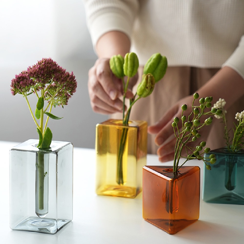 ガラス 花瓶 クリア フラワーベース アンバー グリーン グレー