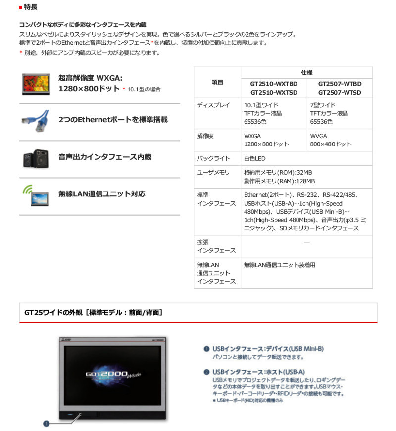 三菱電機（MITSUBISHI ELECTRIC） GT2507-WTBD GT25ワイド 7型ワイド