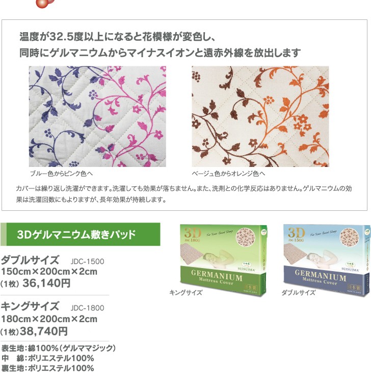 敷きパッド IONTEX 3Dゲルマニウム 水睡魔 ダブルサイズ用 ‐ GK765023