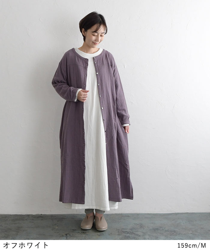 earth_eco_loco クルーネック ワンピース 20番手 ダブルガーゼ 綿