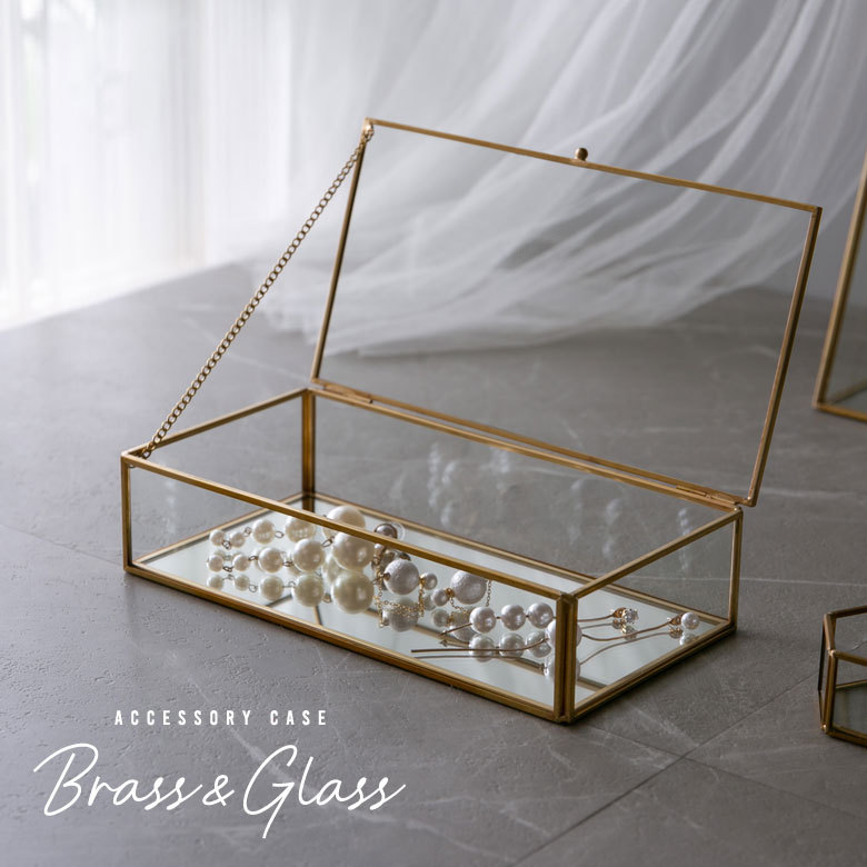 ELEMENTS ジュエリーボックス フタ付き ガラス 真鍮 ゴールド ガラス