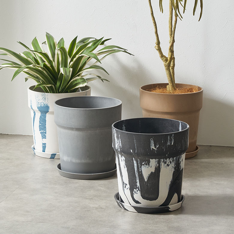 植木 鉢 マーブル 模様 セメント 調 大理石 風 8号 受皿 底穴あり 大型
