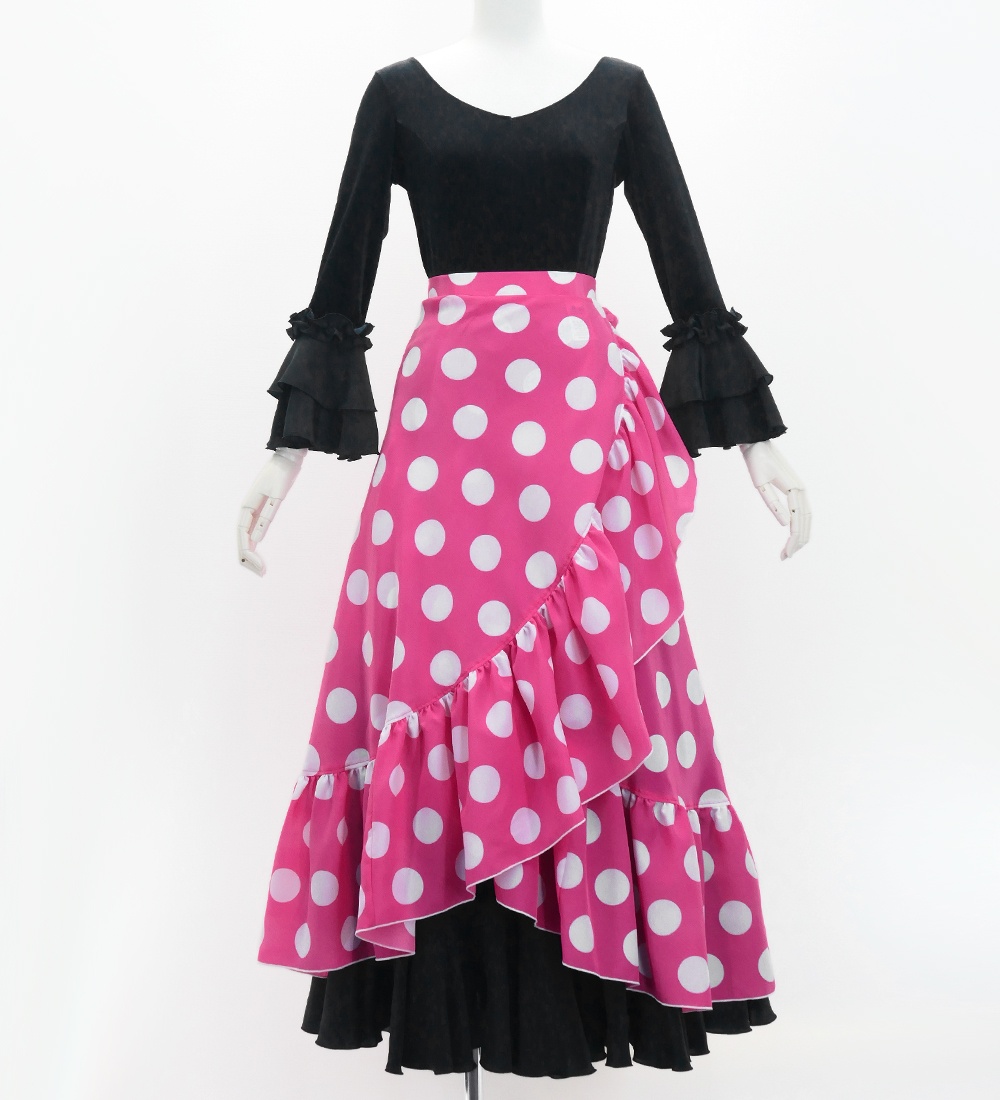 フラメンコ 巻きスカート 水玉 チェリーピンク×ホワイト Fサイズ FMS-2