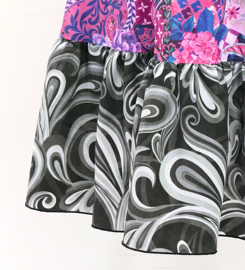 フラメンコ 巻きスカート パッチワーク柄×ペイズリー ネイビー×ピンク