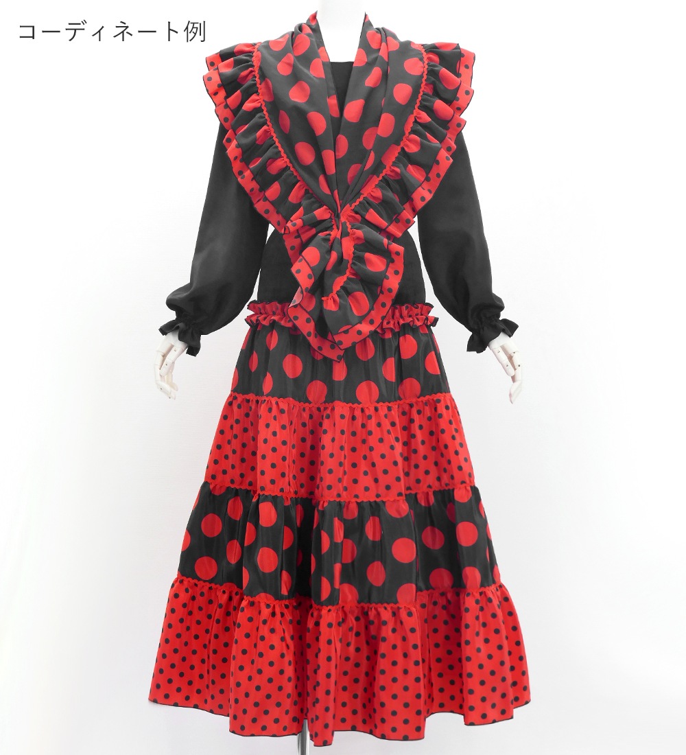 フラメンコ ピキージョ＆スカートセット 水玉 ブラック×レッド S-L