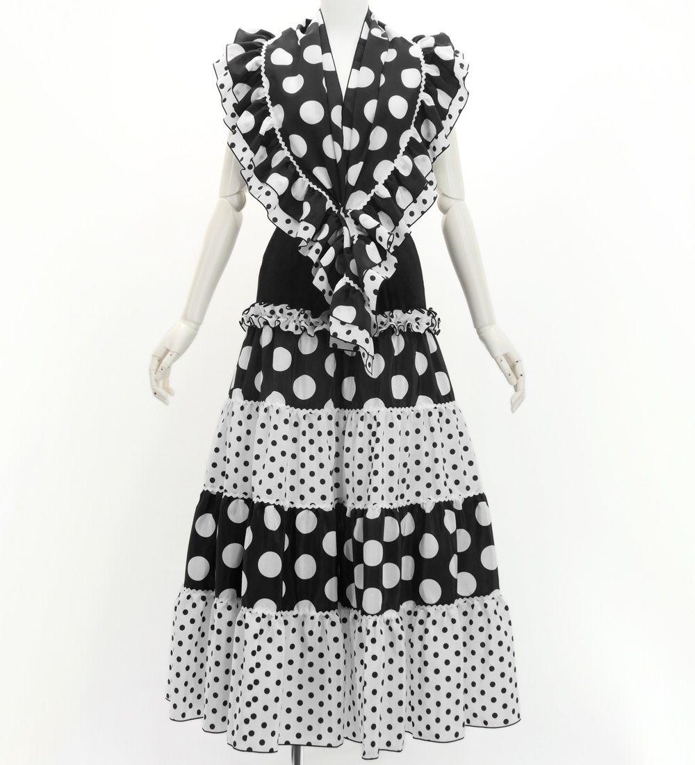 フラメンコ ピキージョ＆スカートセット 水玉 ブラック×ホワイト S-L