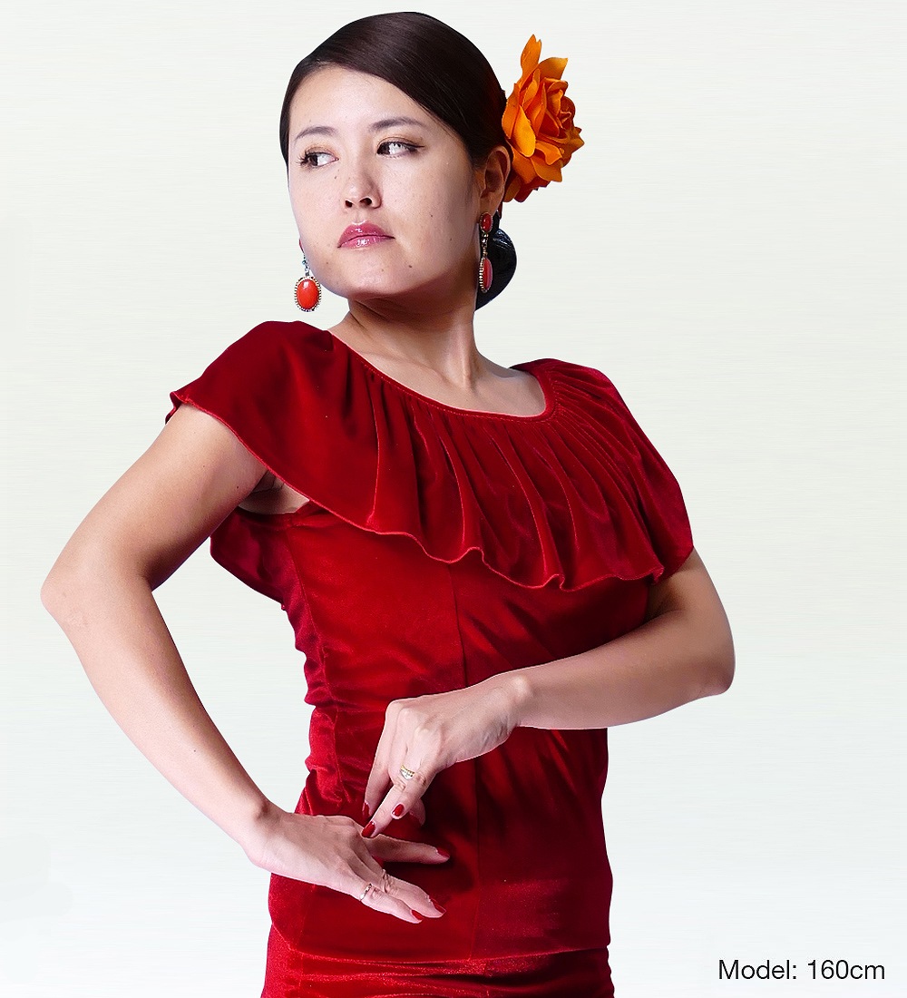 フラメンコ ベルベット フリル ブラウス レッド LLサイズ 1315bLL