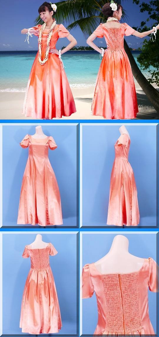 フラダンス ムームー チューリップ袖 ロング丈ドレス ライトオレンジ